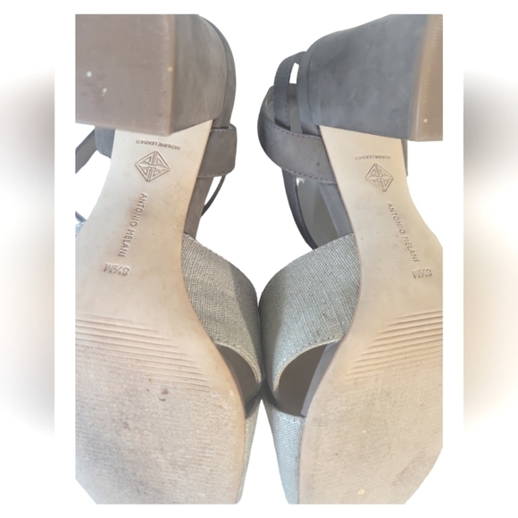 Antonio Melani Biege & Brown Ankle Strap Block Heels Fabric/Leather Sandals 8.5M - Picture 7 of 11